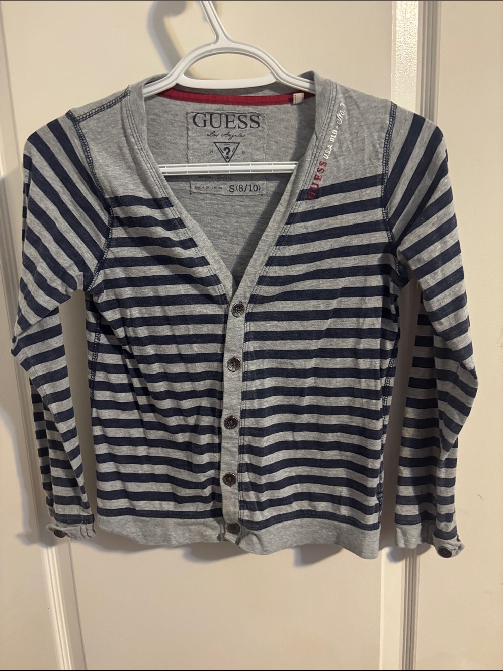 GUESS Kids' Gray and Navy Striped Button-Up Cardigan